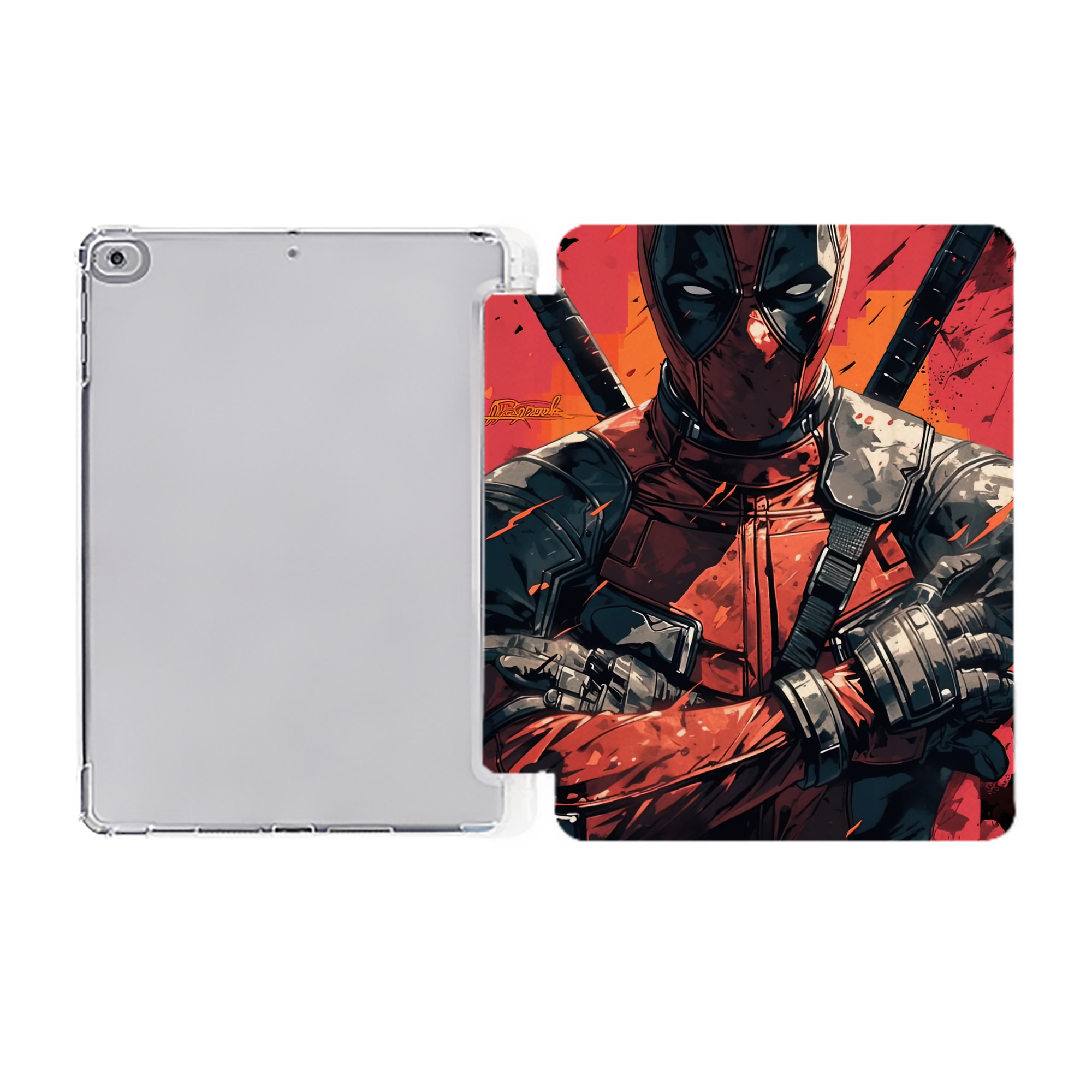 （画像用） Deadpool デッドプール IPad ケース ペン収納付き 三つ折りスタンド PUレザー×シリコン 対応機種9.5/10.5/10.9インチ